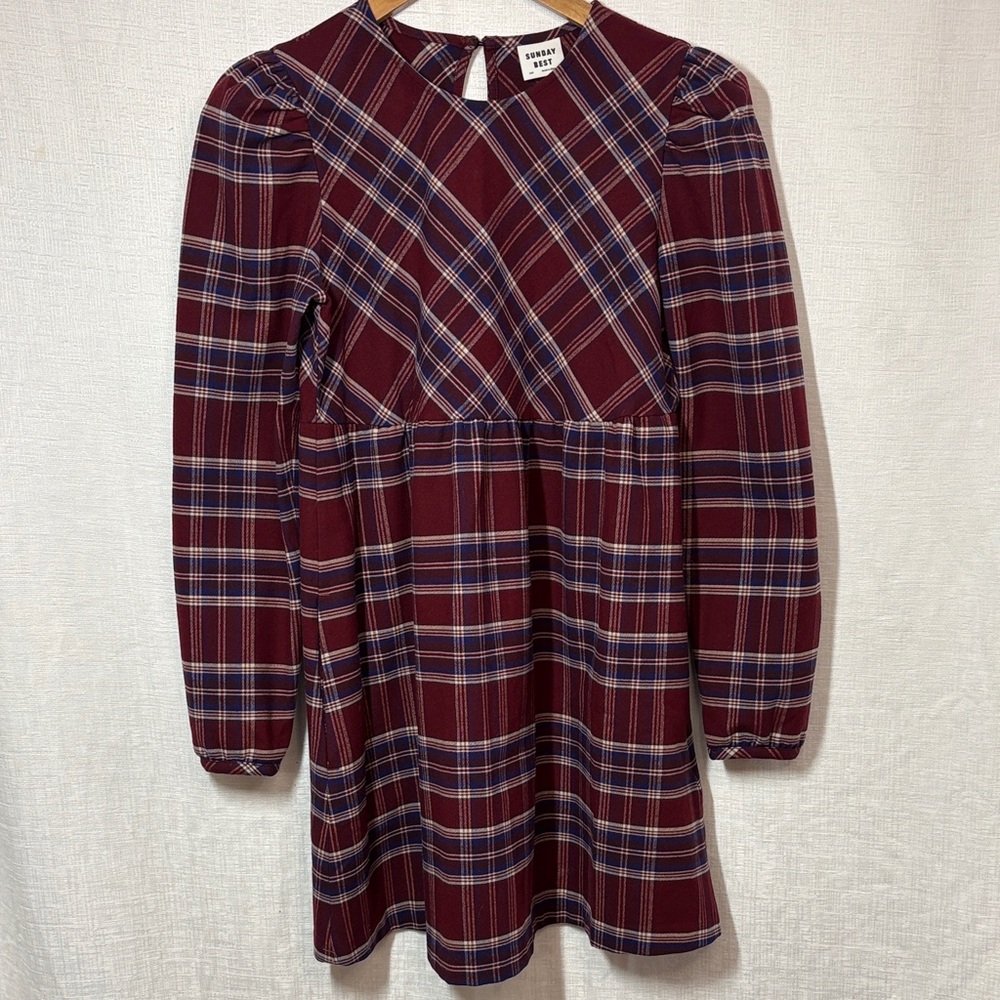 Sunday Best Plaid Long Sleeve Mini Dress — XXS — New Without Tags